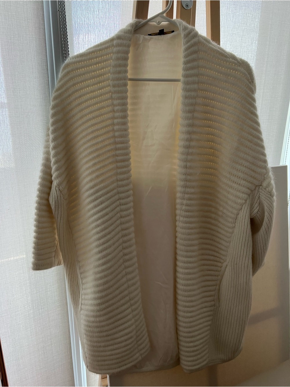 Maje Cream Open-Front Ribbed Shawl Cardigan - Picture 5 of 9